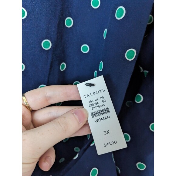 Talbots Tee Shirt Womens 3X Navy Blue Polka Dot Long Sleeve - Picture 4 of 8